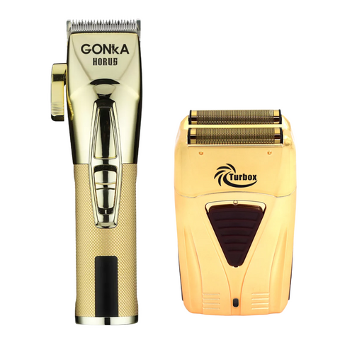 COMBO MAQUINA HORUS+ SHAVER TITANIUM GOLD