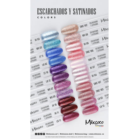 ESMALTE SEMIPERMANENTE MIXCOCO TONOS ESCARCHADOS Y SATINADOS