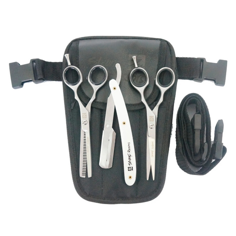 SET DE BARBERIA X3 UND METAL TIJERAS Y BARBERA PLASTICA BLANCA