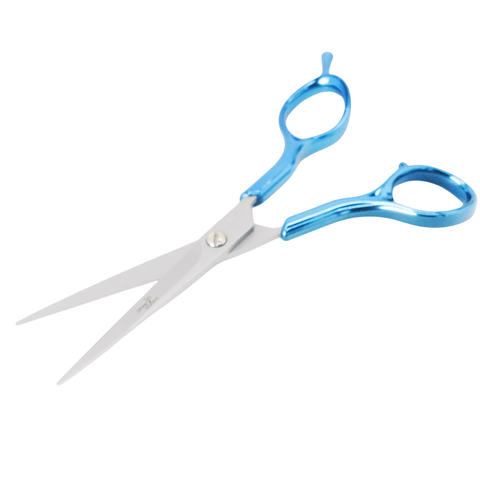 TIJERA MICRODENTADA AZUL METALIZADA 6"