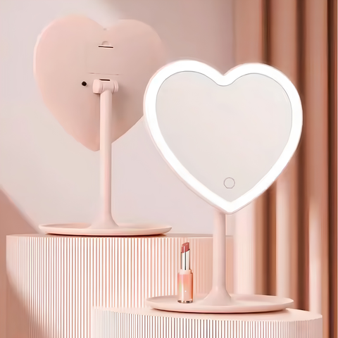 ESPEJO CON LUZ RECARGABLE MESA CORAZON